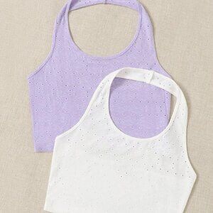 TOP DE 2 PIEZAS DE MUJER HALTER CON BORDADOS CON OJAL SIZES M , XL